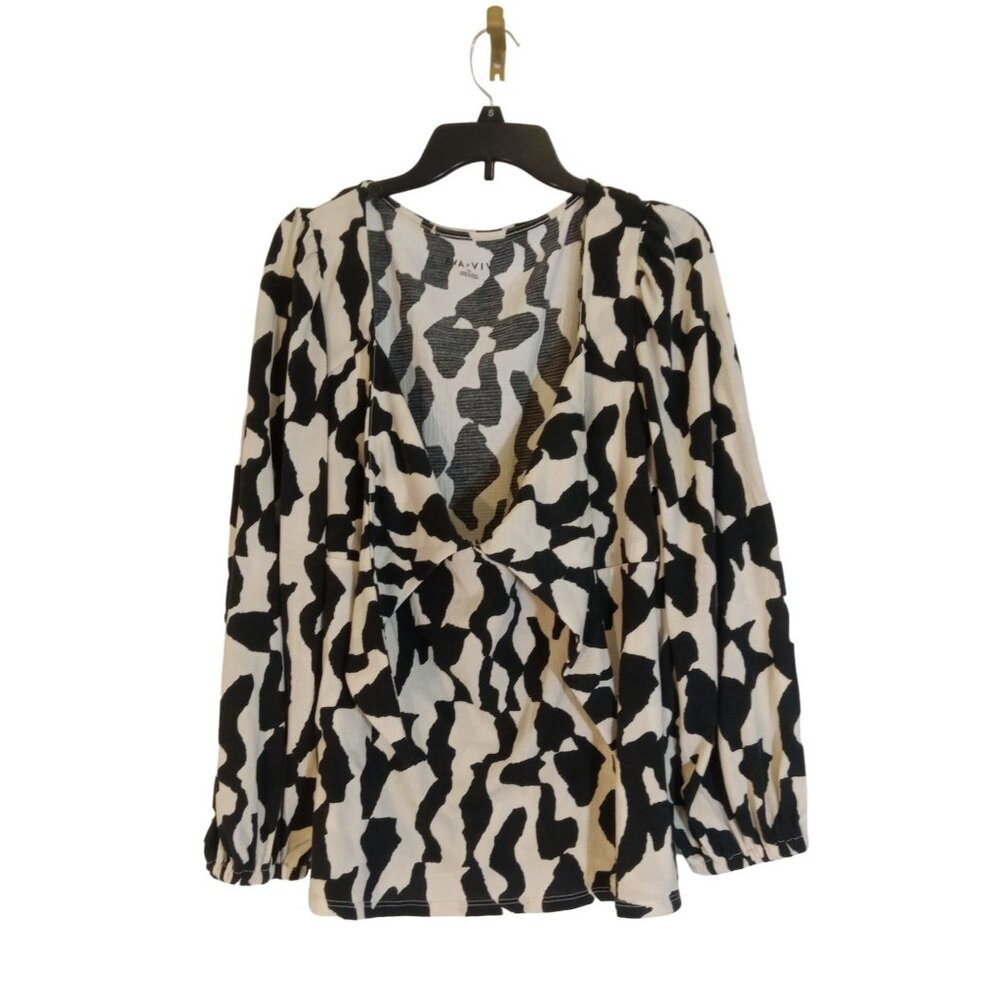 Ava & Liv Barbiecore Blouse Top Womens Size XXL Black White Tie Scoopneck